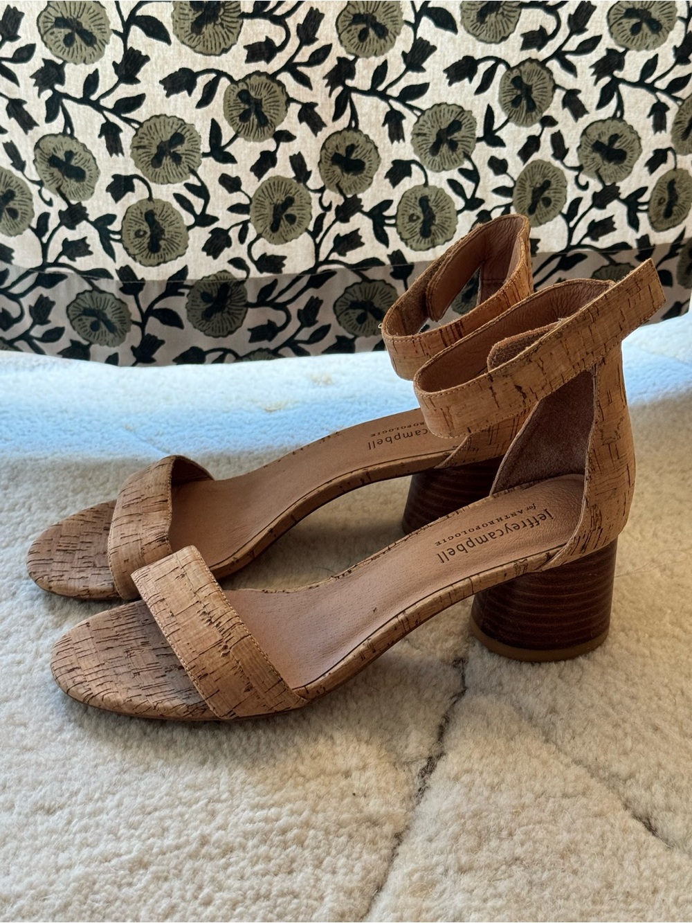 Anthropologie Jeffrey Campbell Cork Block Heel Sandals - Natural Tan 8